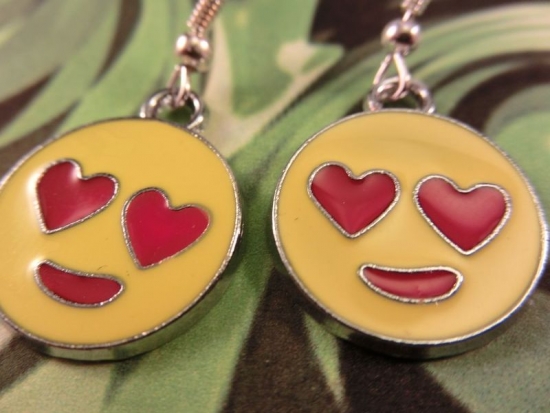 Preview: Smile Ohrringe Gesicht silberfarbe gelb Herz Liebe